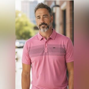 Travis Mathew Pink Striped Polo Shirt